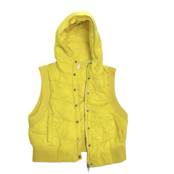 free People Movement Hooded SZ:S Yellow #puffer Vest hiphopstyle puffyvest - Picture 2 of 10